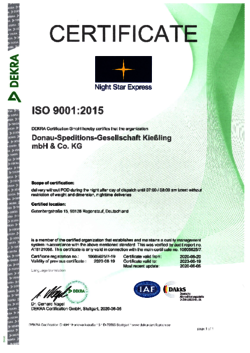 Zertifikat DIN ISO 9001 Night Star Express