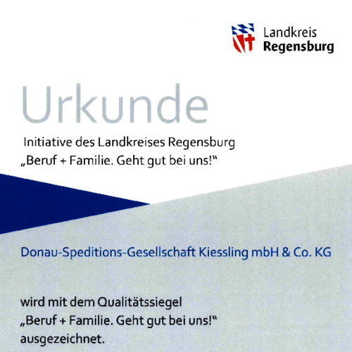 Zertifikat - Beruf und Familie. Geht gut bei uns 2021
