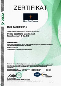 Zertifikat DIN ISO 14001 Night Star Express